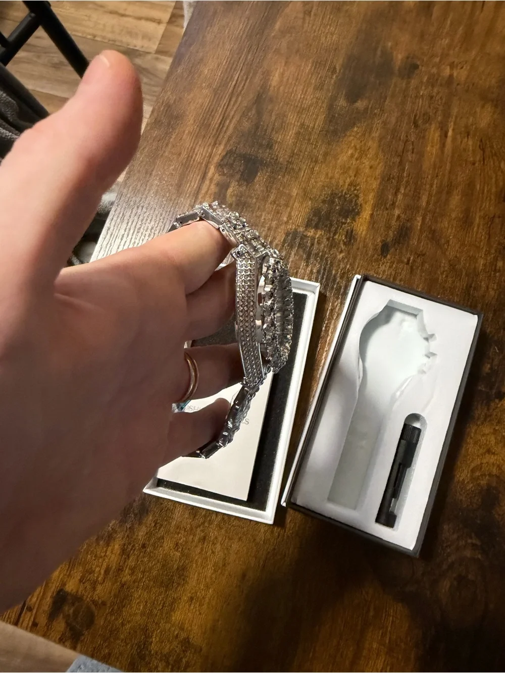 Men's Silver Crystal-Embellished Watch - Fashion Statement Timepiece